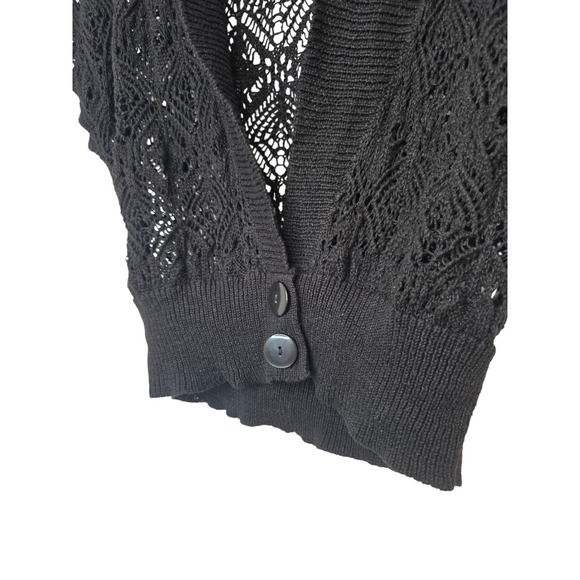 Sag Harbor Black Crochet Knit Short Sleeve Shawl Collar Cardigan Shrug Small - Picture 8 of 11